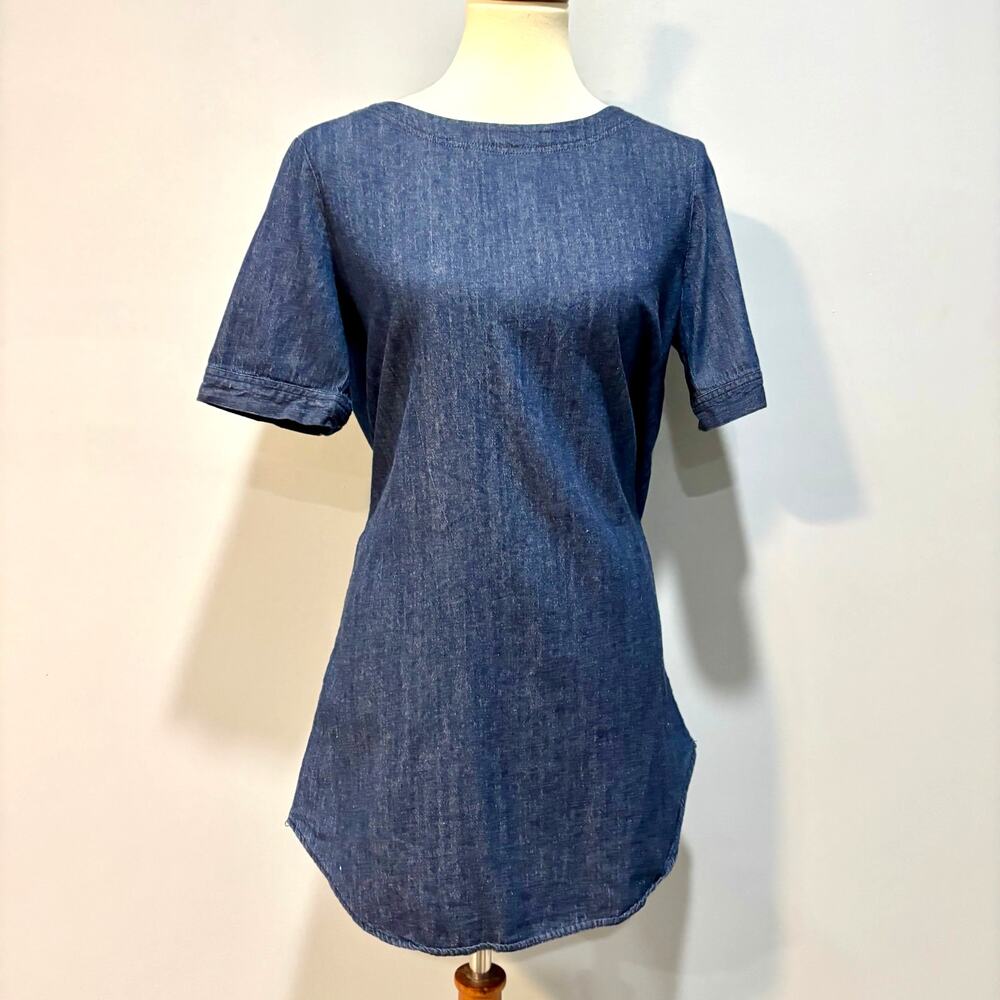 Forever 21 Blue Denim Short Sleeve Dress Cottagecore Minimalist, Size M